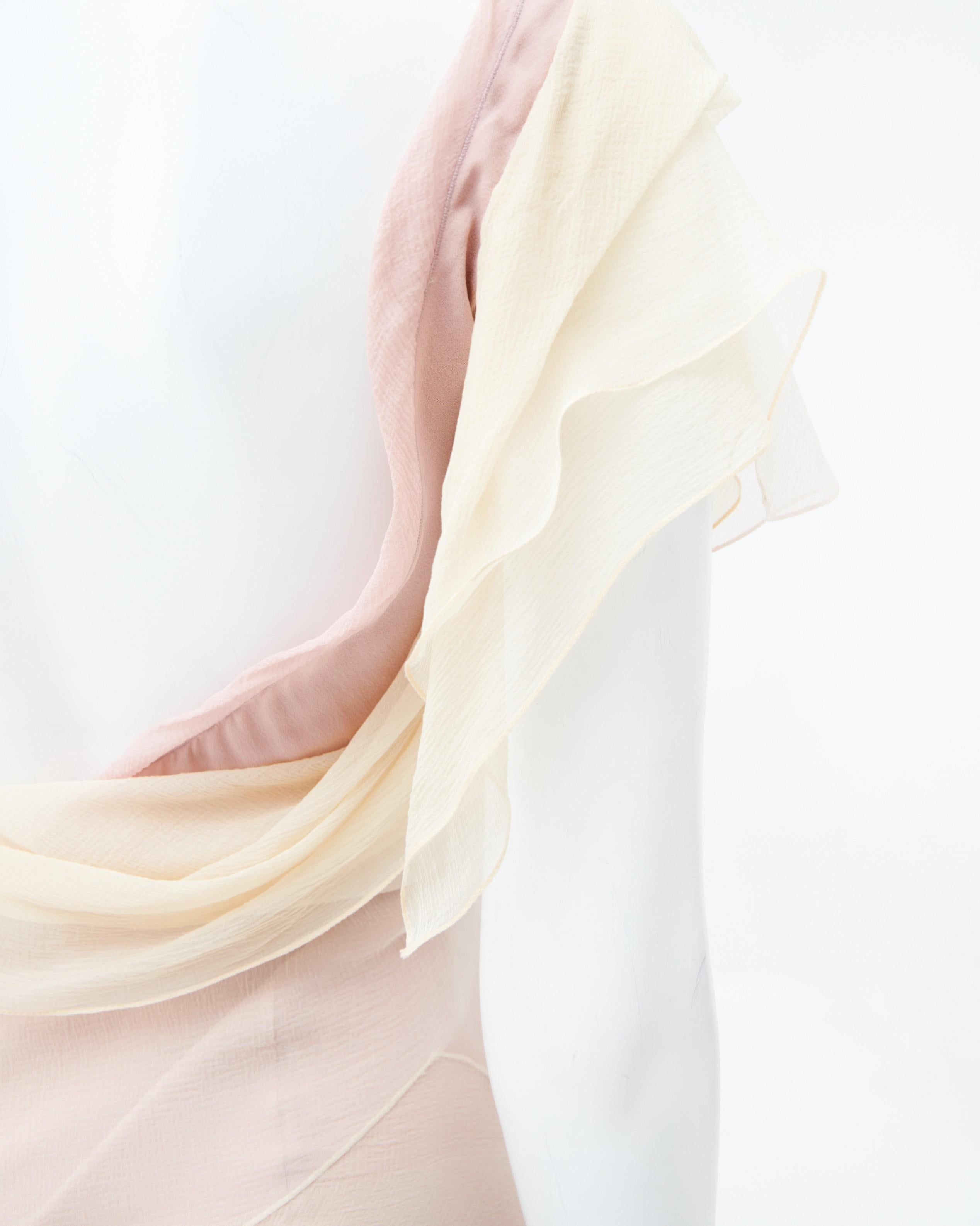 John Galliano	S/S 2007 Pink Drapes Silk Midi Dress 1