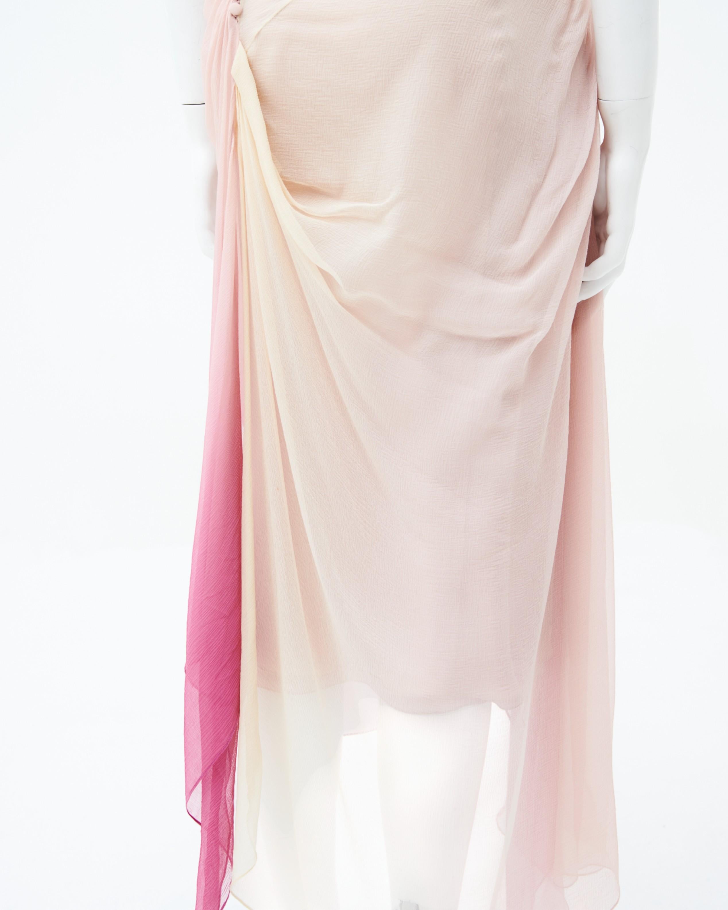 John Galliano	S/S 2007 Pink Drapes Silk Midi Dress 2