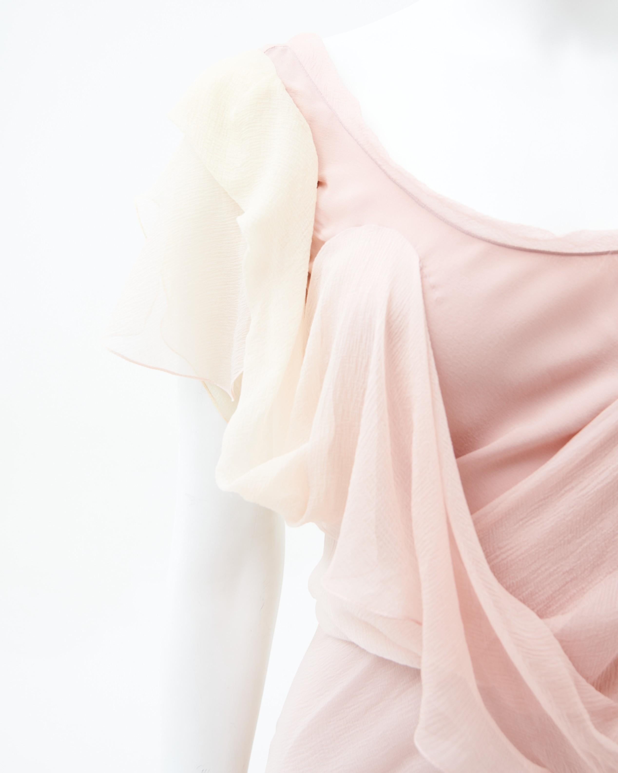 John Galliano	S/S 2007 Pink Drapes Silk Midi Dress 3