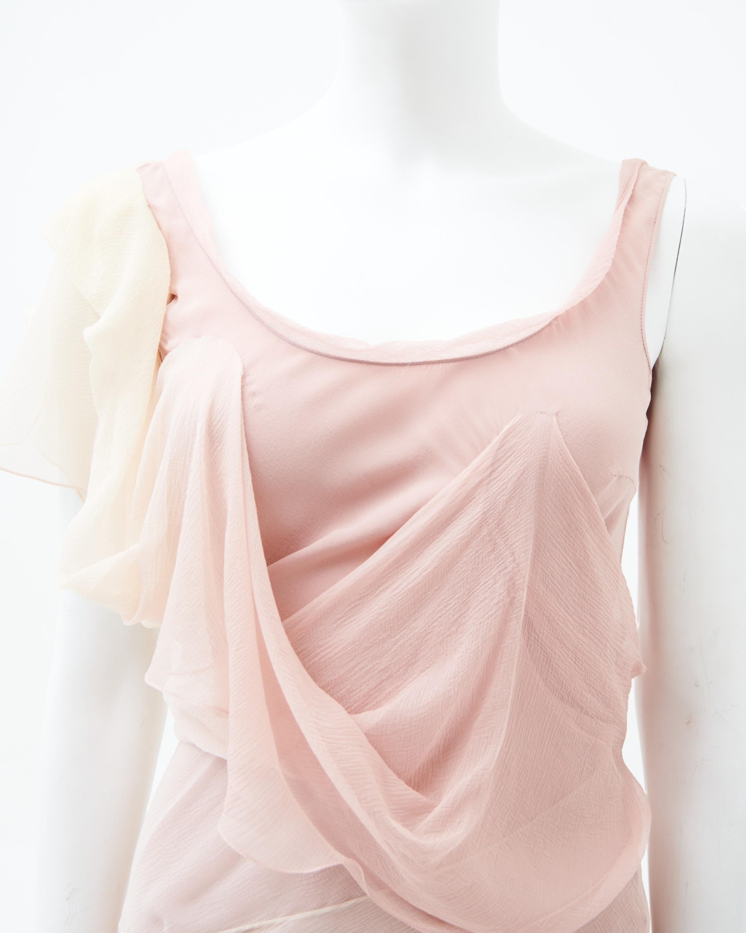 John Galliano	S/S 2007 Pink Drapes Silk Midi Dress 4
