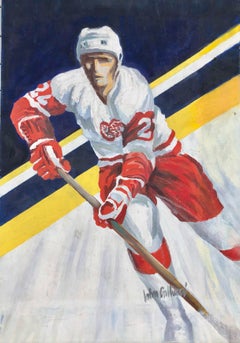 Vintage Figurative Detroit Red Wings Hockey Player Portrait