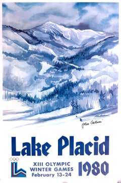 Original Lake Placid Winter Olympics 1980 - Mountain Text lVintage Poster Hand S
