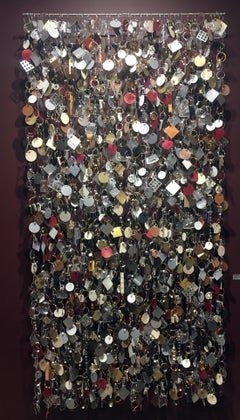 "Resplandor de octubre", Escultura de pared de técnica mixta, Tapiz, Metálico, Objetos encontrados