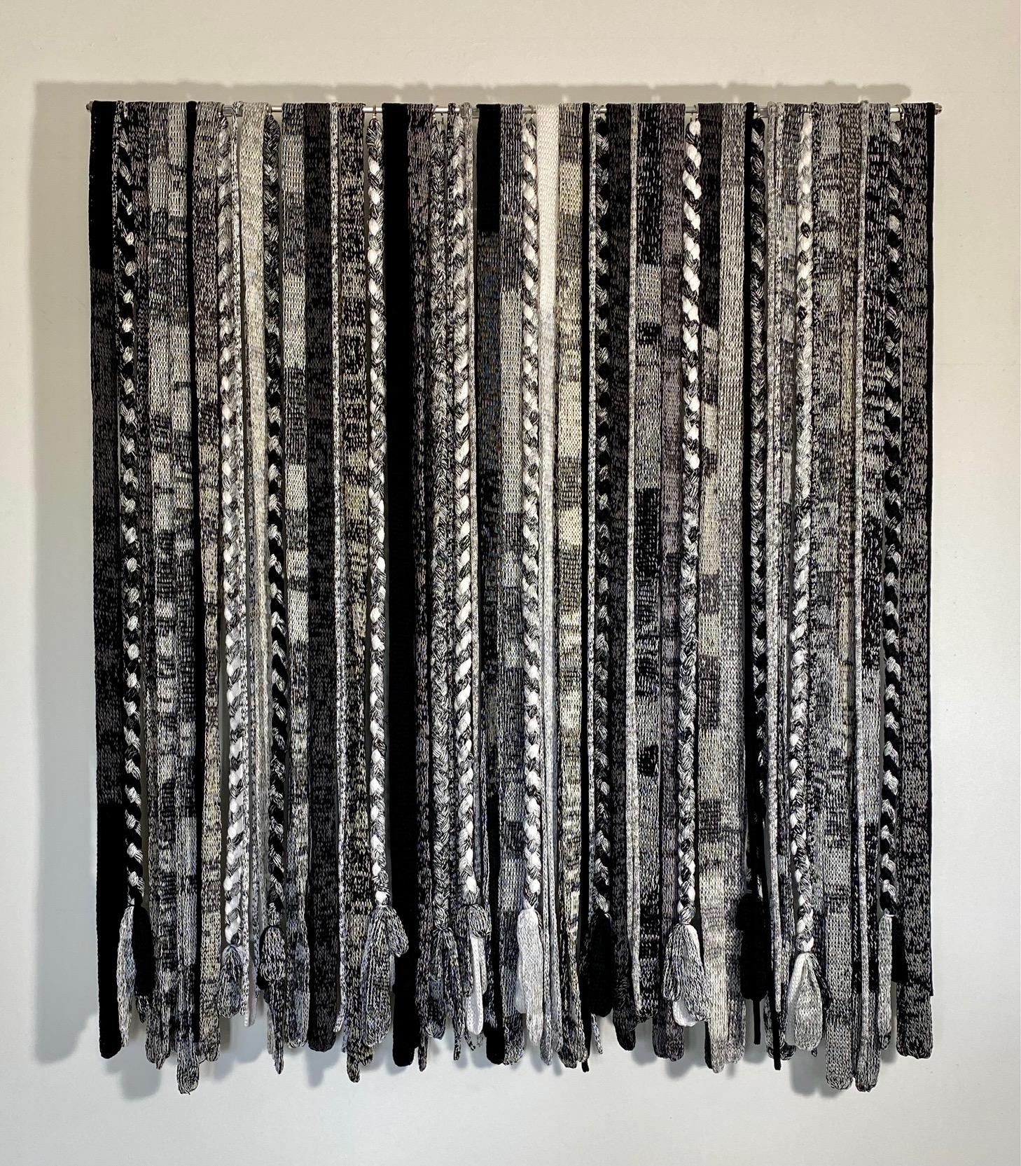 "Composition in Black and White", Cotton Wall Tapestry, Thread, Textile, Fiber - Sculpture by John Garrett