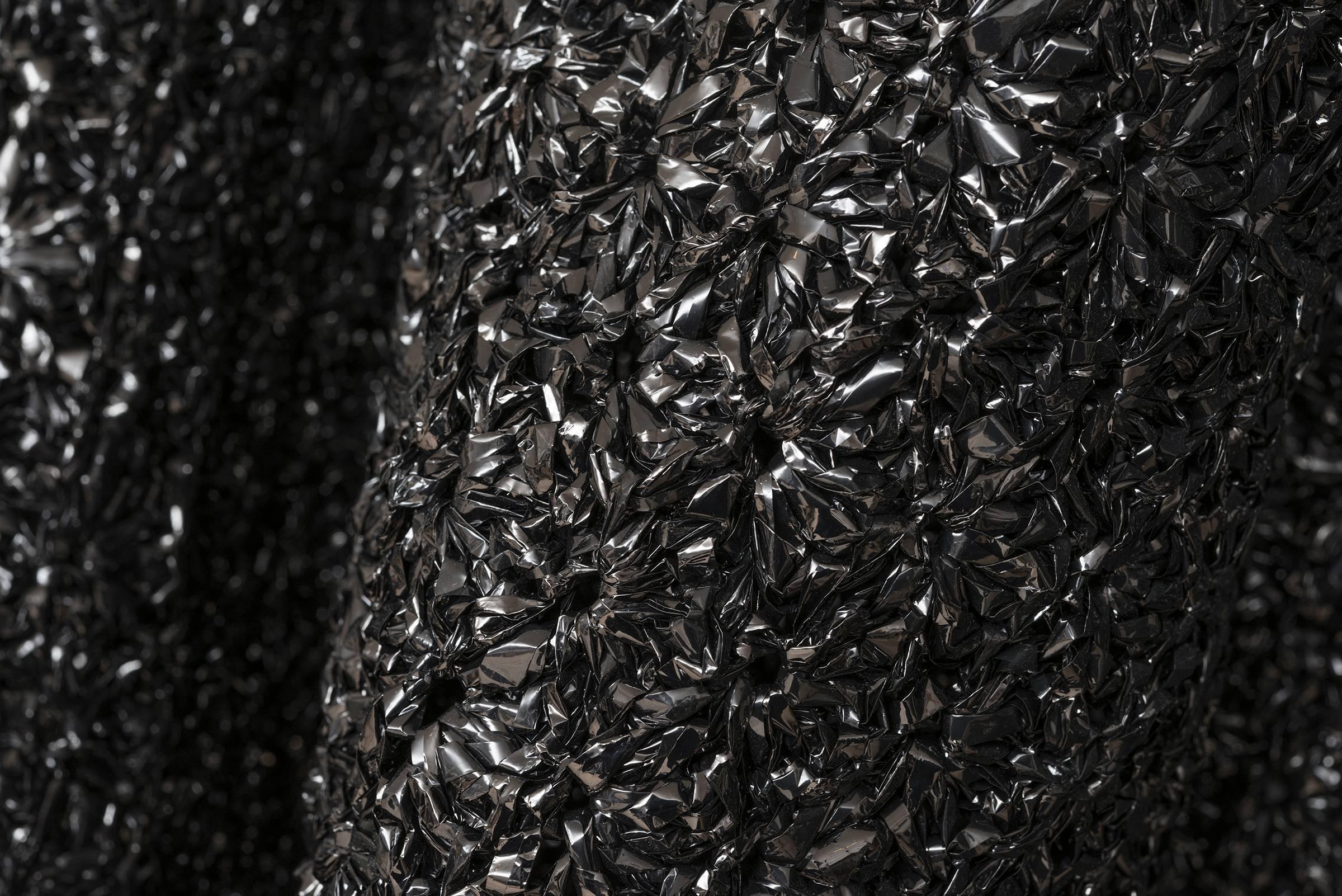 Contemporary Mixed Media Wall Sculpture, Installation, Crocheted Found Material - Gray Still-Life Sculpture by John Garrett