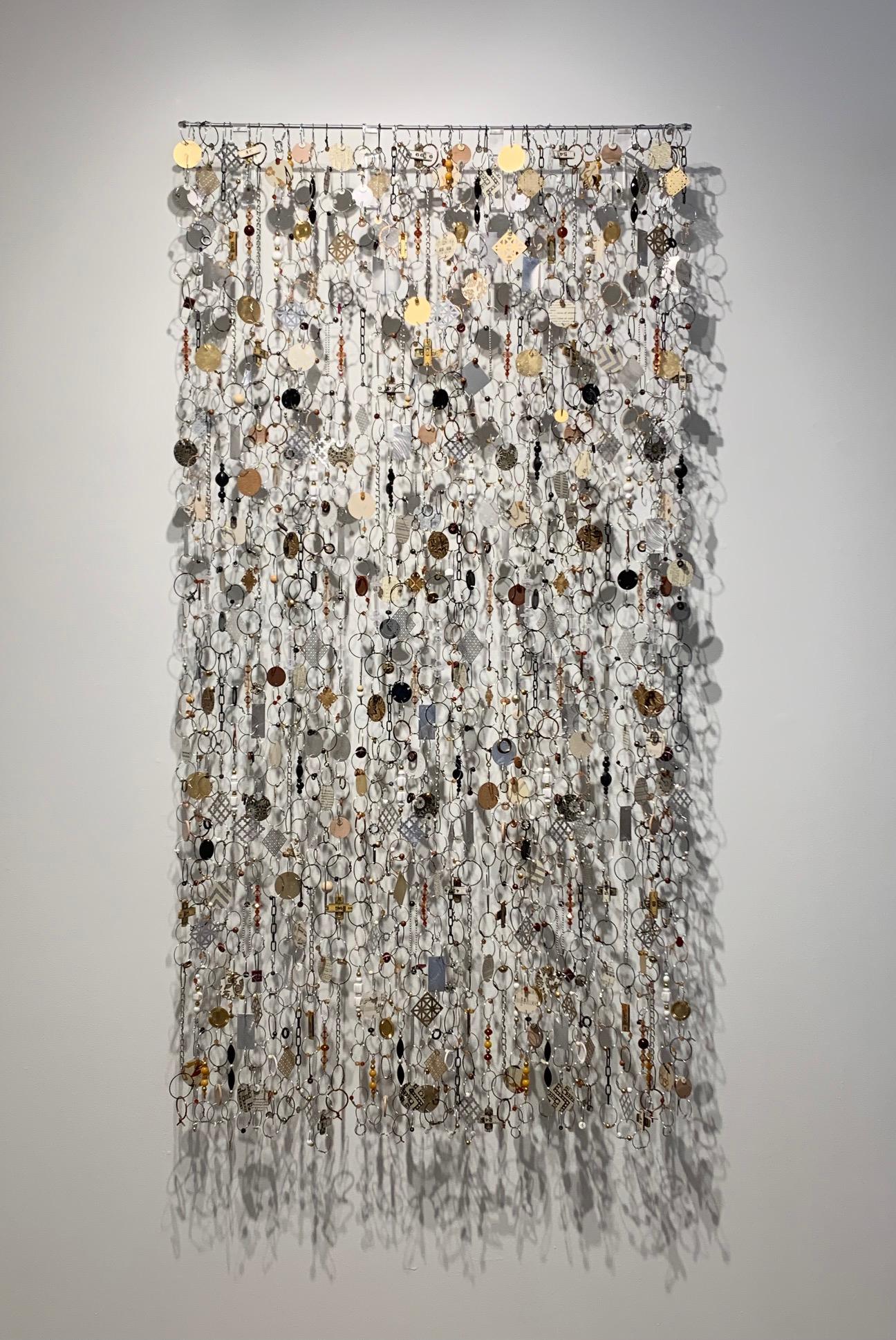 John Garrett Abstract Sculpture - "Trinket Net No. 3", Mixed Media, Tapestry, Wall Sculpture, Metal, Plastics
