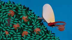 Parable (poster print); basketball, foliage, sky, blue & green