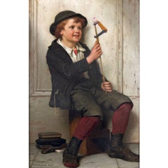 "A Short Break from Work" Oil On Canvas / Board By John George Brown