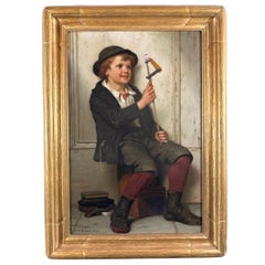 Antique "A Short Break from Work" Oil On Canvas / Board By John George Brown