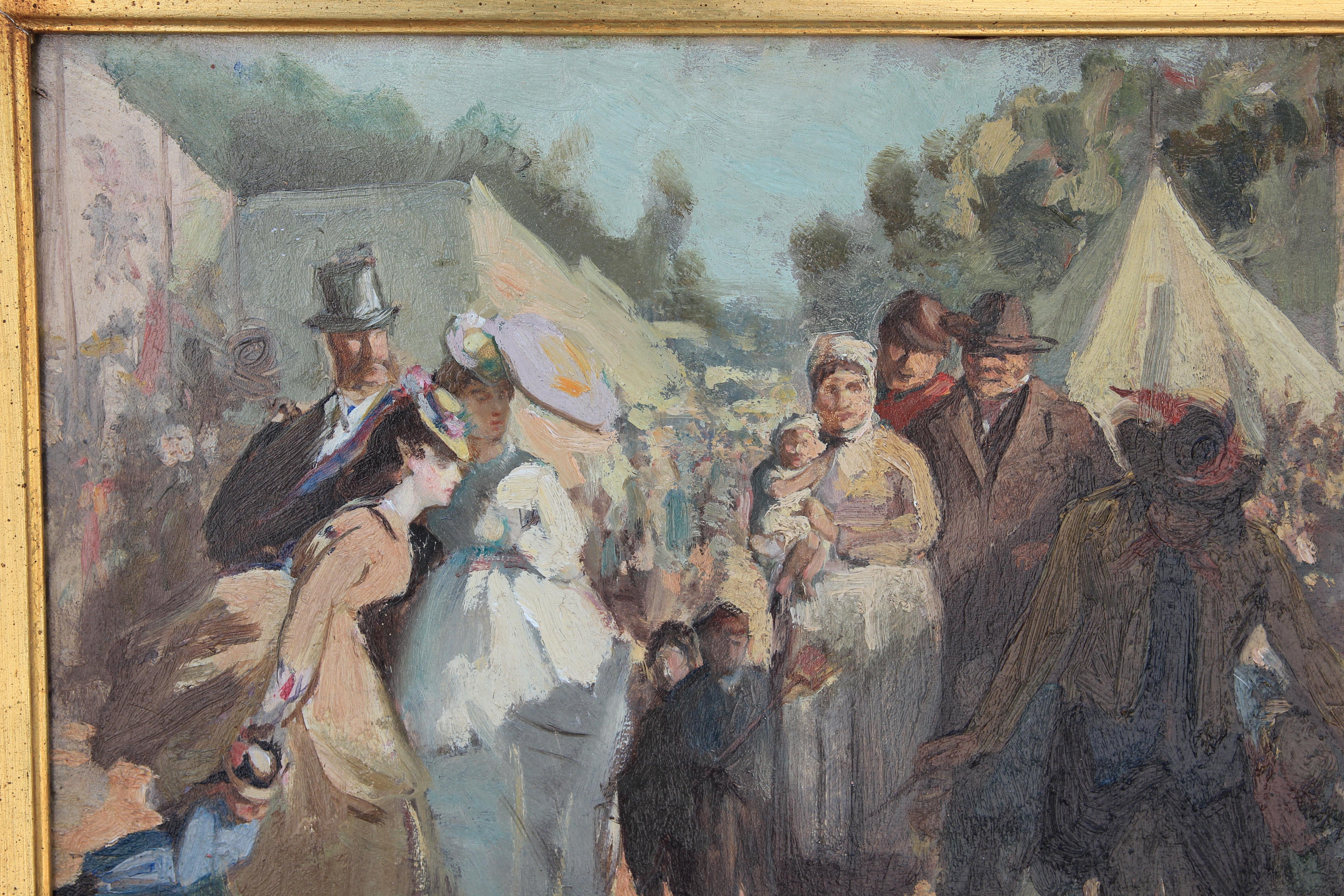 Street Scene, Ölgemälde des amerikanischen Impressionismus – Painting von John George Brown