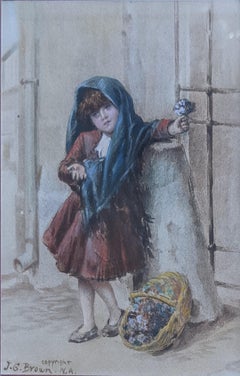 ""Flower Girl", John George Brown, Genregemälde, Straßenfigur