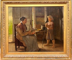 Antique Portrait of Grandmother and Grandson titled "Peeling Apples"