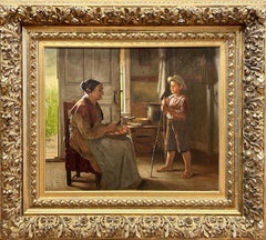 Retrato de abuela y nieto titulado "Pelando manzanas"