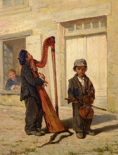 "Street Musicians, 1870," American Genre Scene, Oil, Children, late 19th Century