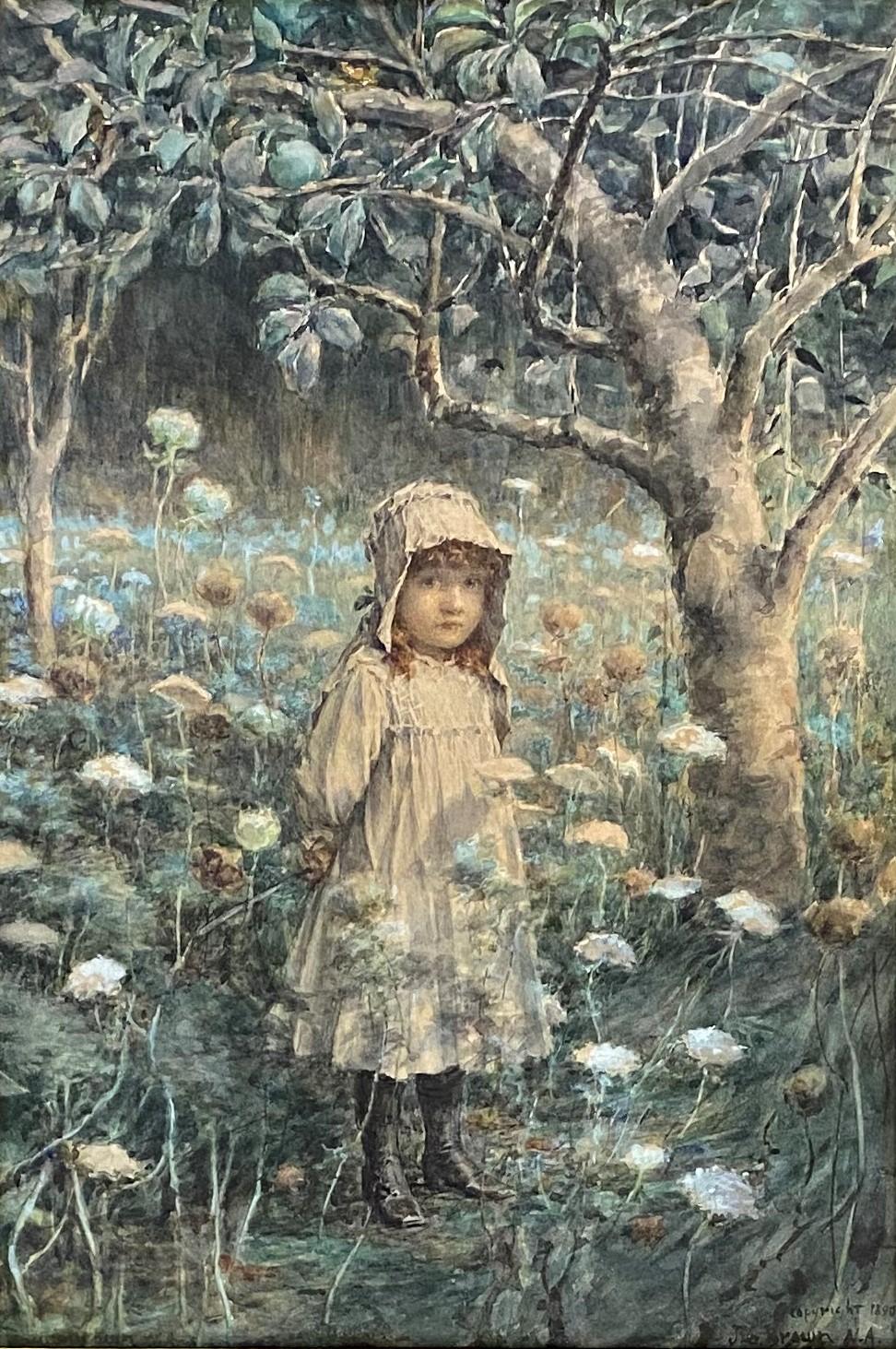 Young Girl in the Woods - Painting by John George Brown