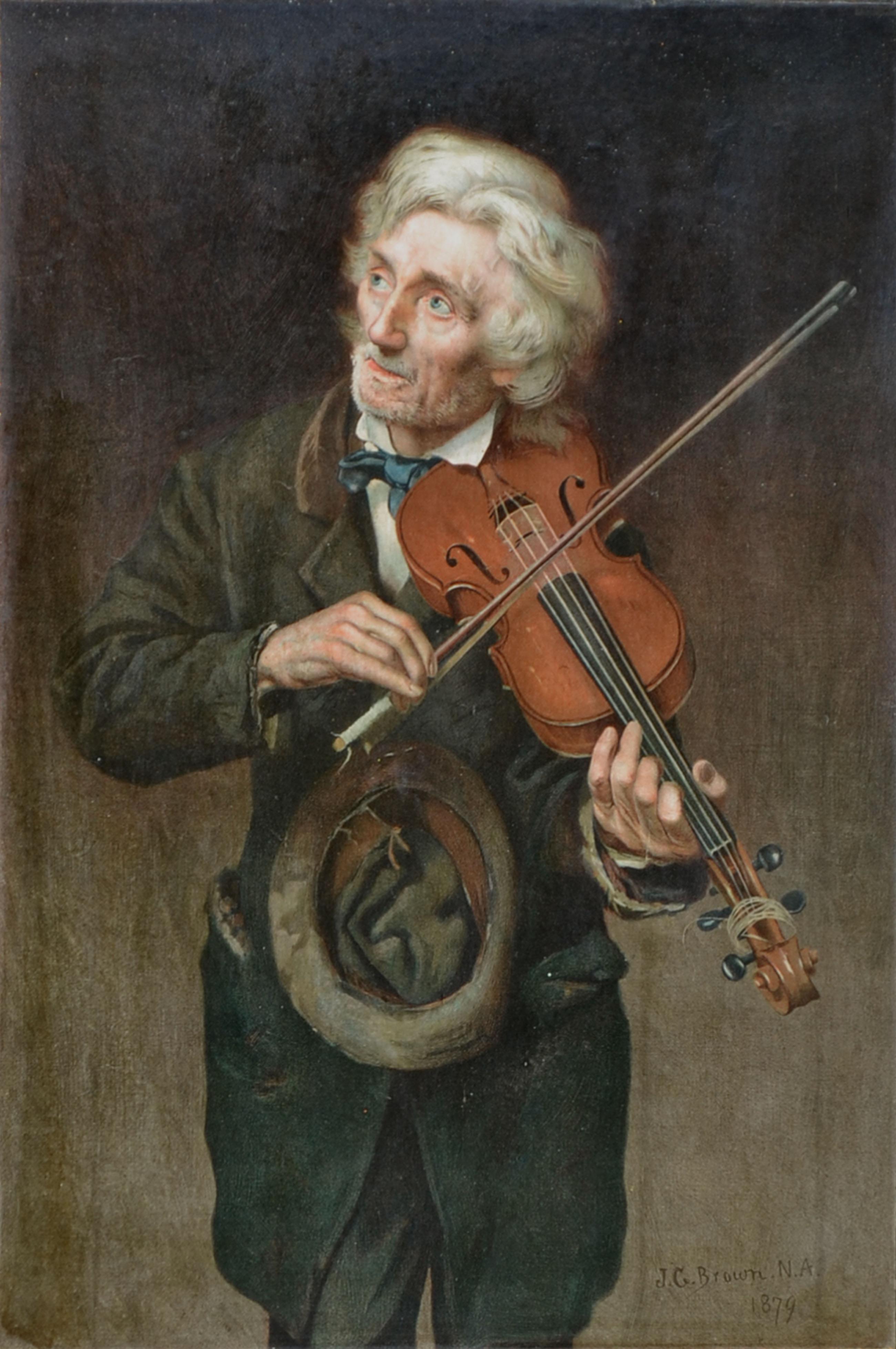 Old Violinist - Late 19th Century Figurative Lithograph - Print by John George Brown