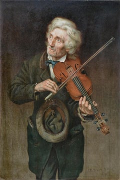 Old Violinist - Late 19th Century Figurative Lithograph