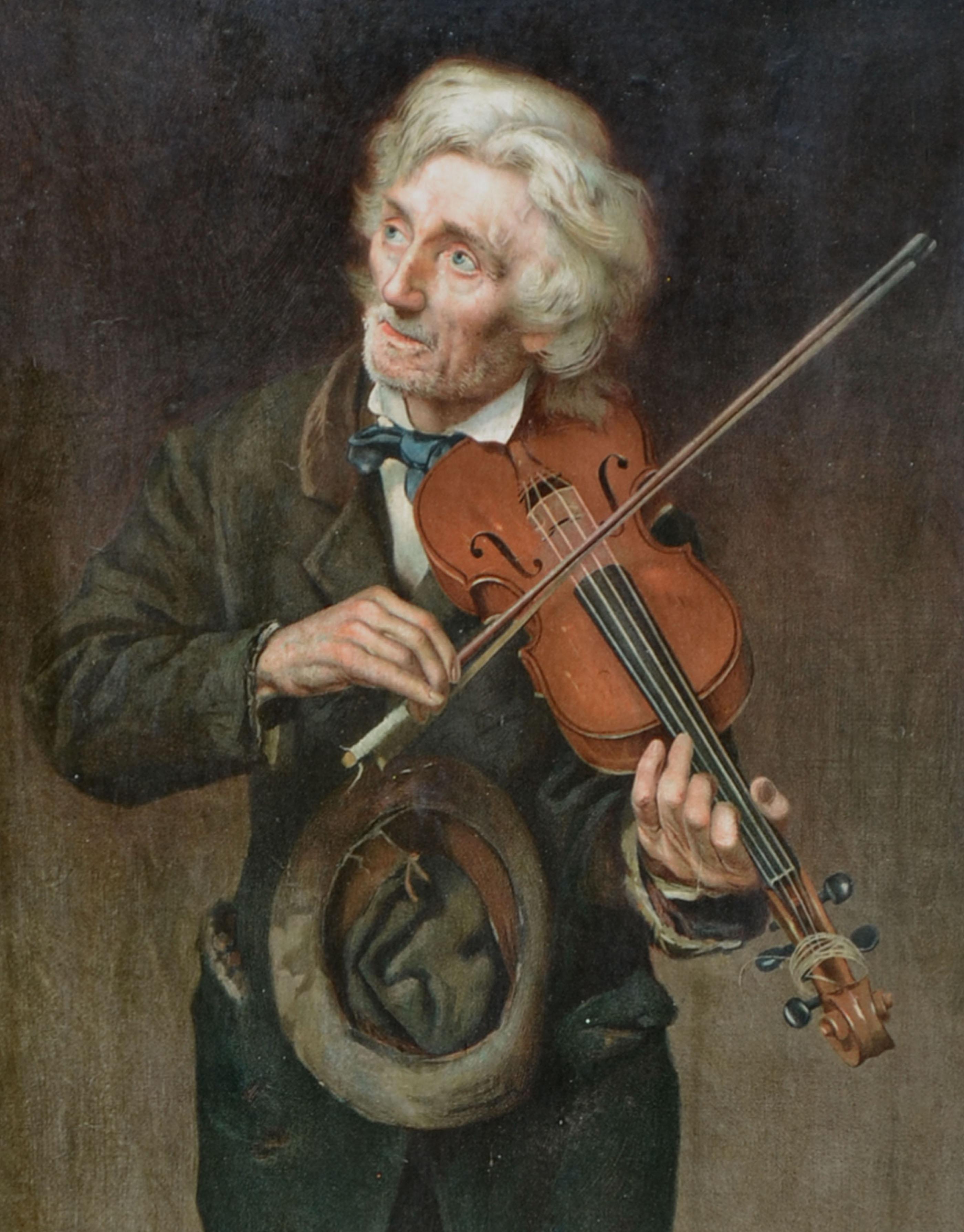 Viejo violinista - Litografía figurativa de finales del siglo XIX - Print Realista de John George Brown