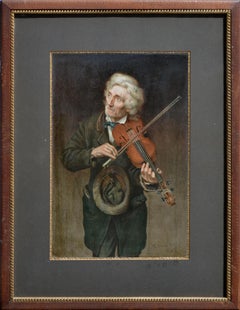 Viejo violinista - Litografía figurativa de finales del siglo XIX