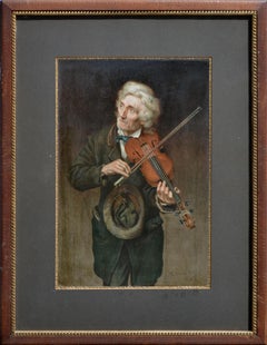 Vieille violoniste - Lithographie figurative de la fin du XIXe siècle