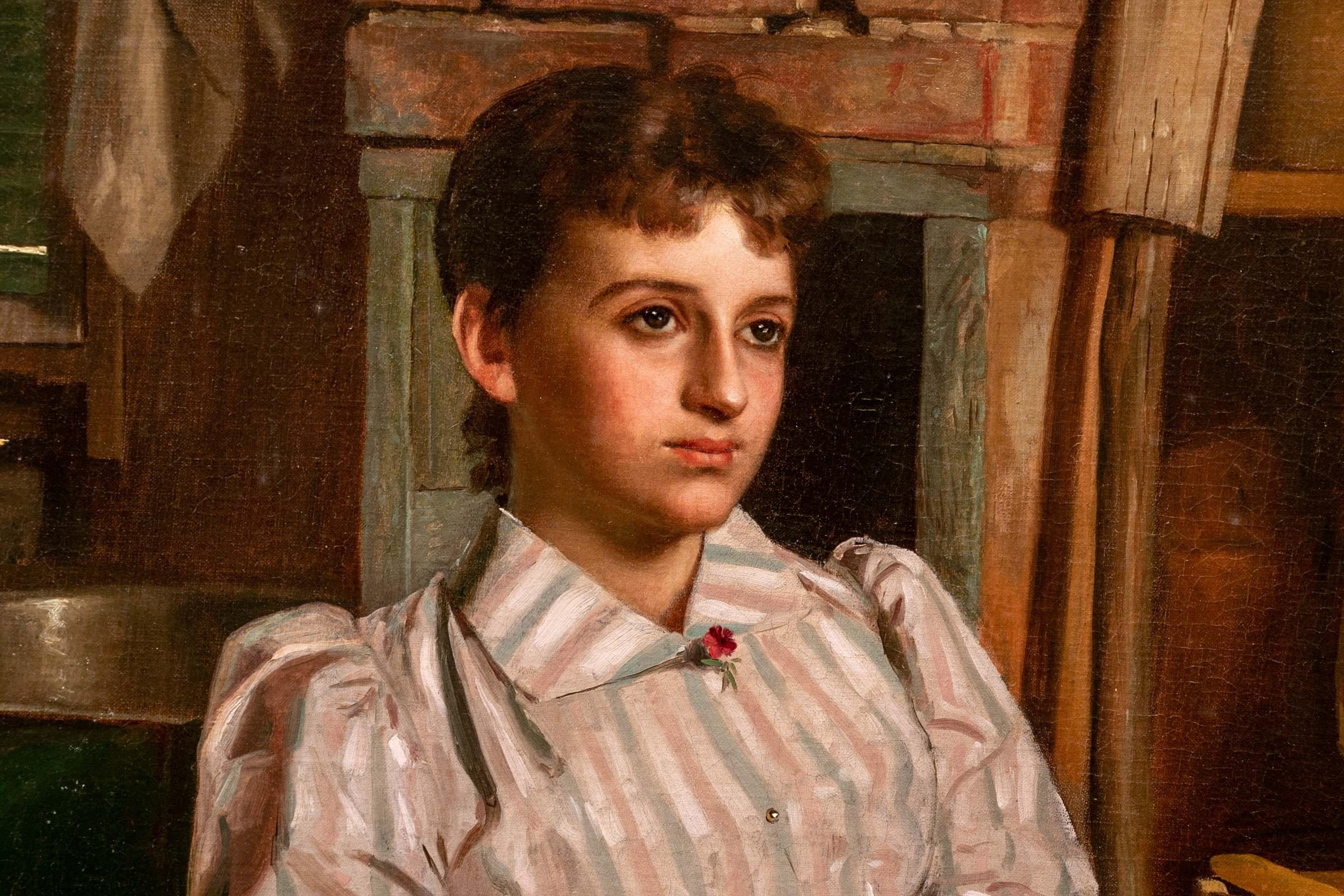 American Classical John George Brown, Oil on Canvas Portrait of Girl