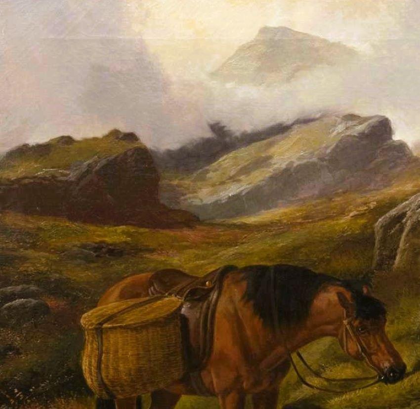 JOHN GIFFORD Paysage de haut plateau, chevaux et chiens, XIXe siècle - Marron Animal Painting par John Gifford