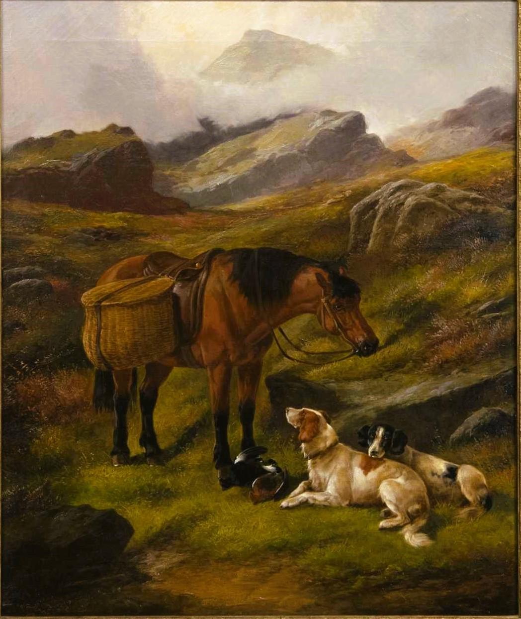 Une belle peinture d'un cheval et de chiens se reposant dans un décor de Highland.
huile sur toile, signée
taille de l'image 75 cm x 63 cm, taille totale 90 cm x 77 cm
Dans son cadre doré d'origine, le tableau est en très bon état général. 


JOHN