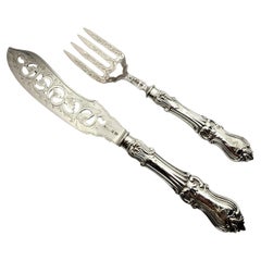 Antique John Gilbert England Sterling Silver Fish Fork and Knife Serving Set