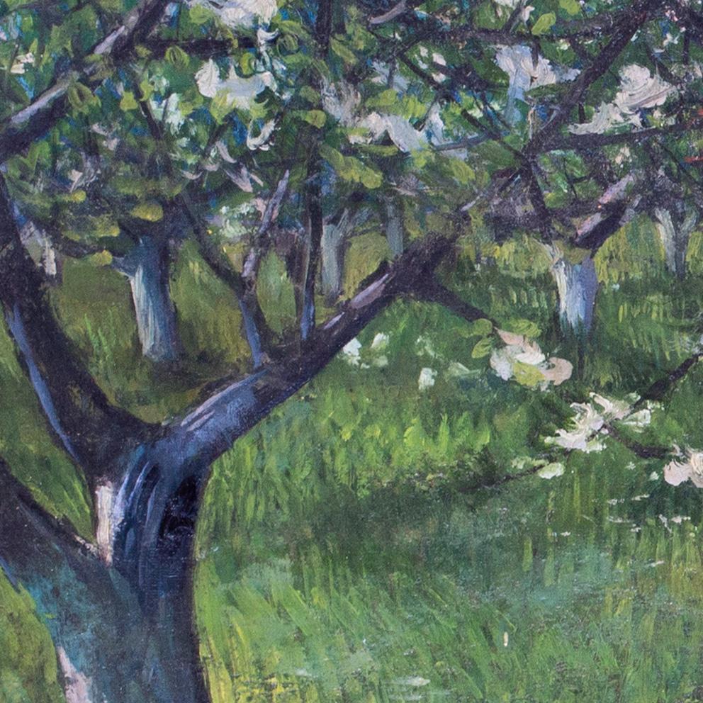 Peinture à l'huile britannique de 1955 représentant une ferme à pommes par John Gilbey Bowles, en vert en vente 3