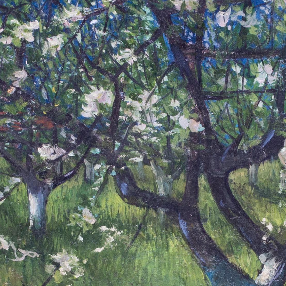 Peinture à l'huile britannique de 1955 représentant une ferme à pommes par John Gilbey Bowles, en vert en vente 4