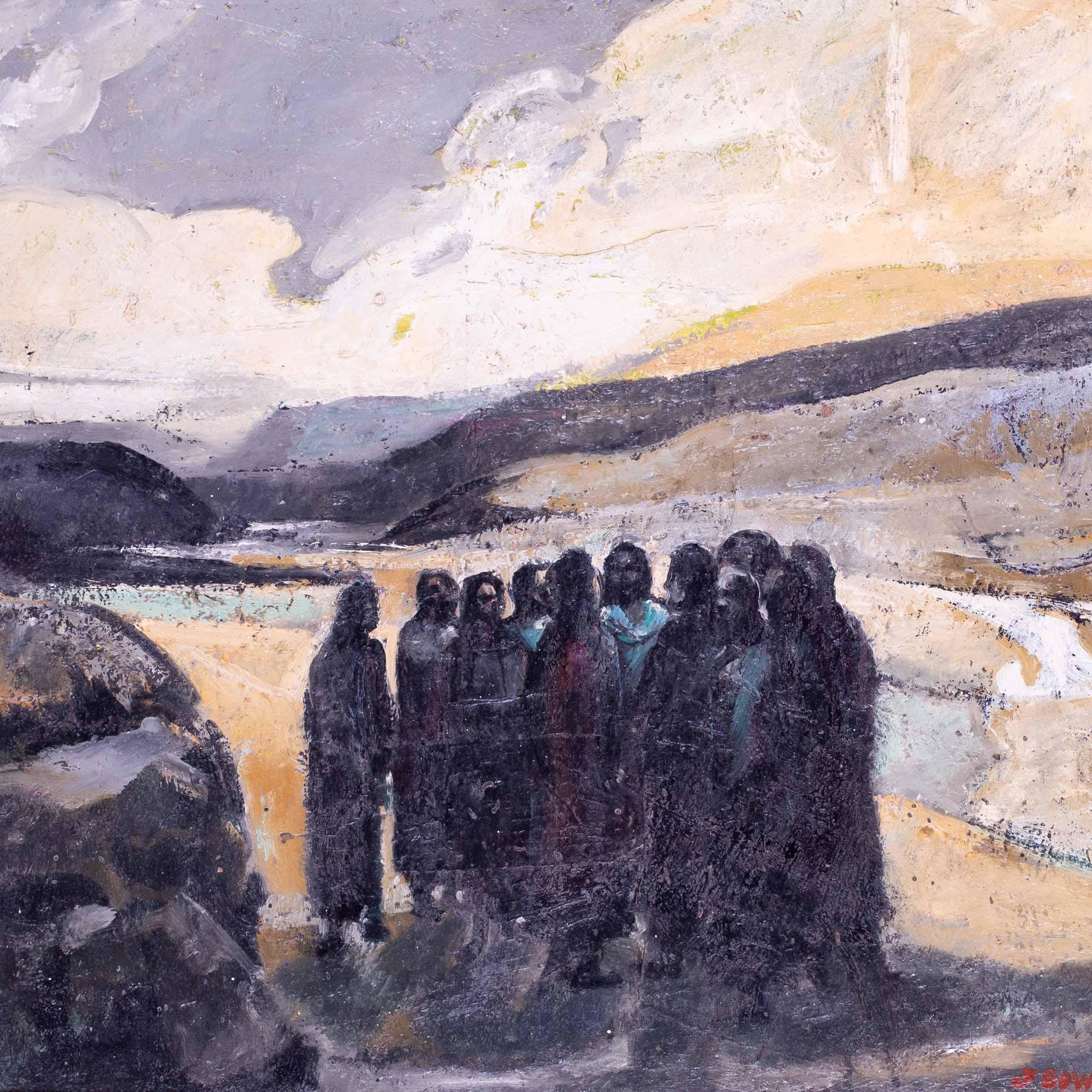 Jesus und die Jünger in der Wüste, britisch, Öl, Karton von Gilbey Bowles – Painting von John Gilbey Bowles