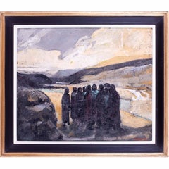 Jesus and the disciples in the wilderness, British, oil, board by Gilbey Bowles