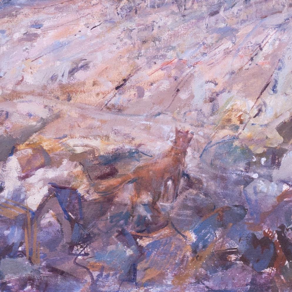 Großes Ölgemälde eines Fuchses und eines Jägers in der englischen Landschaft von John Bowles (Moderne), Painting, von John Gilbey Bowles