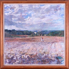 Large oil painting of a fox and hunter in the English countryside by John Bowles