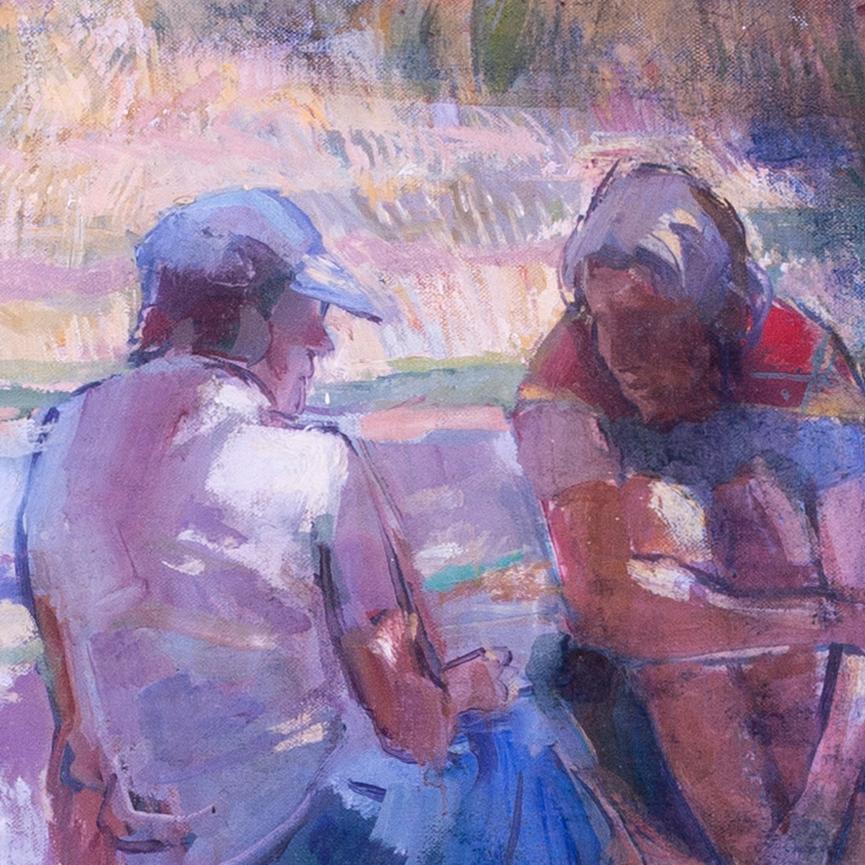 Grande peinture à l'huile d'Edna et Daphne, South Downs, West Sussex, 1977 John Bowles - Painting de John Gilbey Bowles