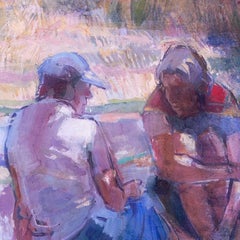 Large oil painting of Edna and Daphne, South Downs, West Sussex 1977 John Bowles
