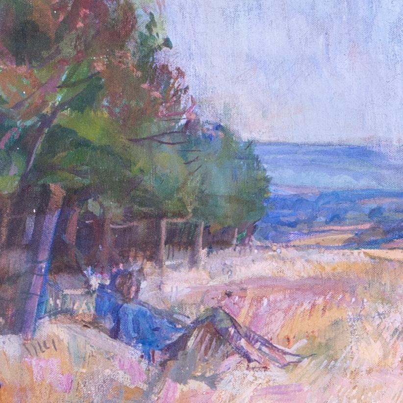 Grande peinture à l'huile d'Edna et Daphne, South Downs, West Sussex, 1977 John Bowles - Moderne Painting par John Gilbey Bowles