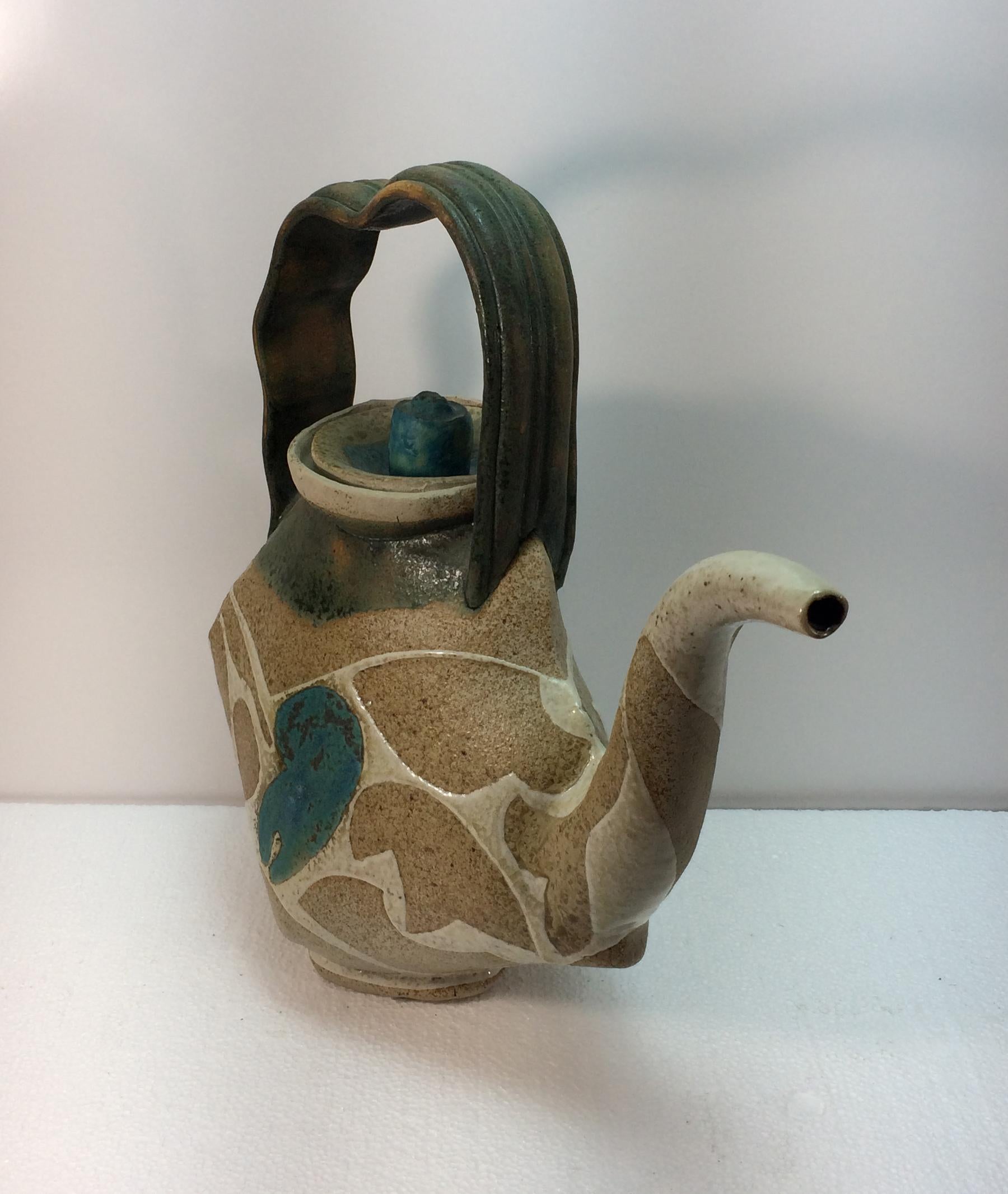 Organic Modern John Gill Vintage Studio Art Pottery Teapot Abstract Ceramic Signed Dated 84 For Sale