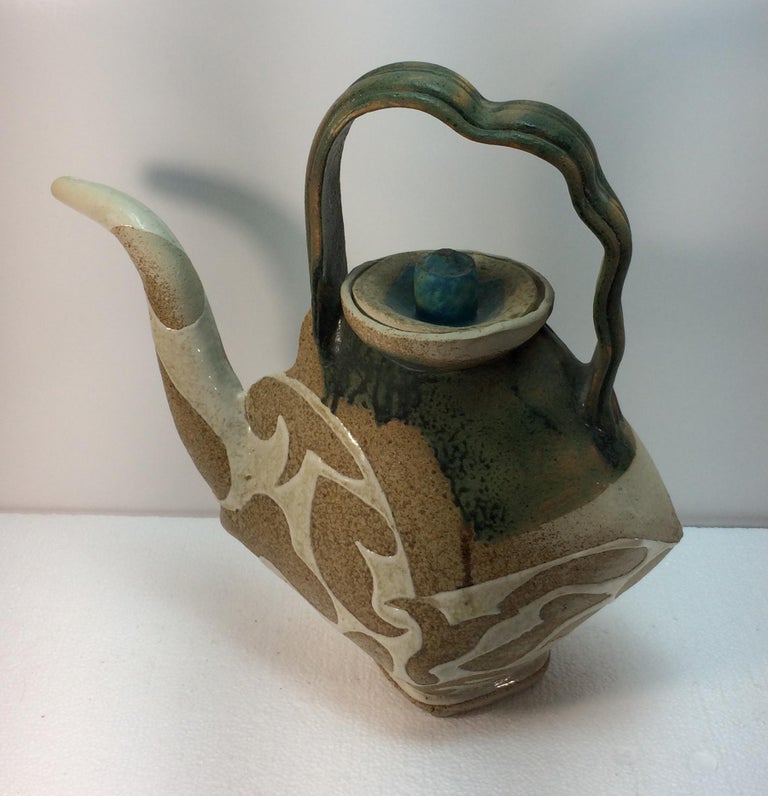 John Gill Vintage Studio Art Pottery Teapot Abstract Ceramic Signed Dated 84 For Sale at 1stDibs