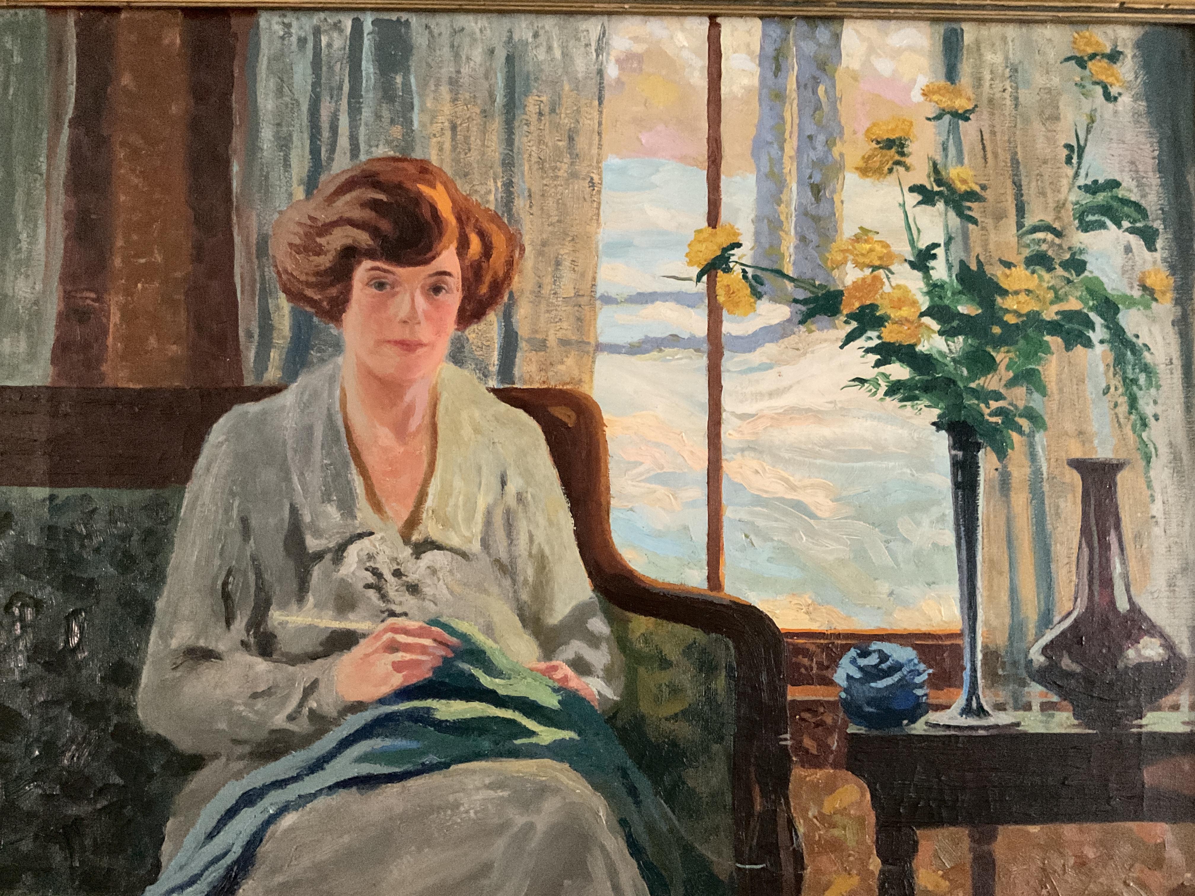 Pittura impressionista americana di interni e ritratti, 1922, area di Boston - Painting di John Gilmore Wolcott