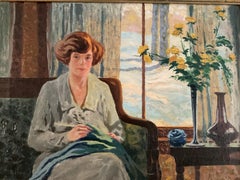 Pintura impresionista americana de interiores y retratos, 1922, zona de Boston