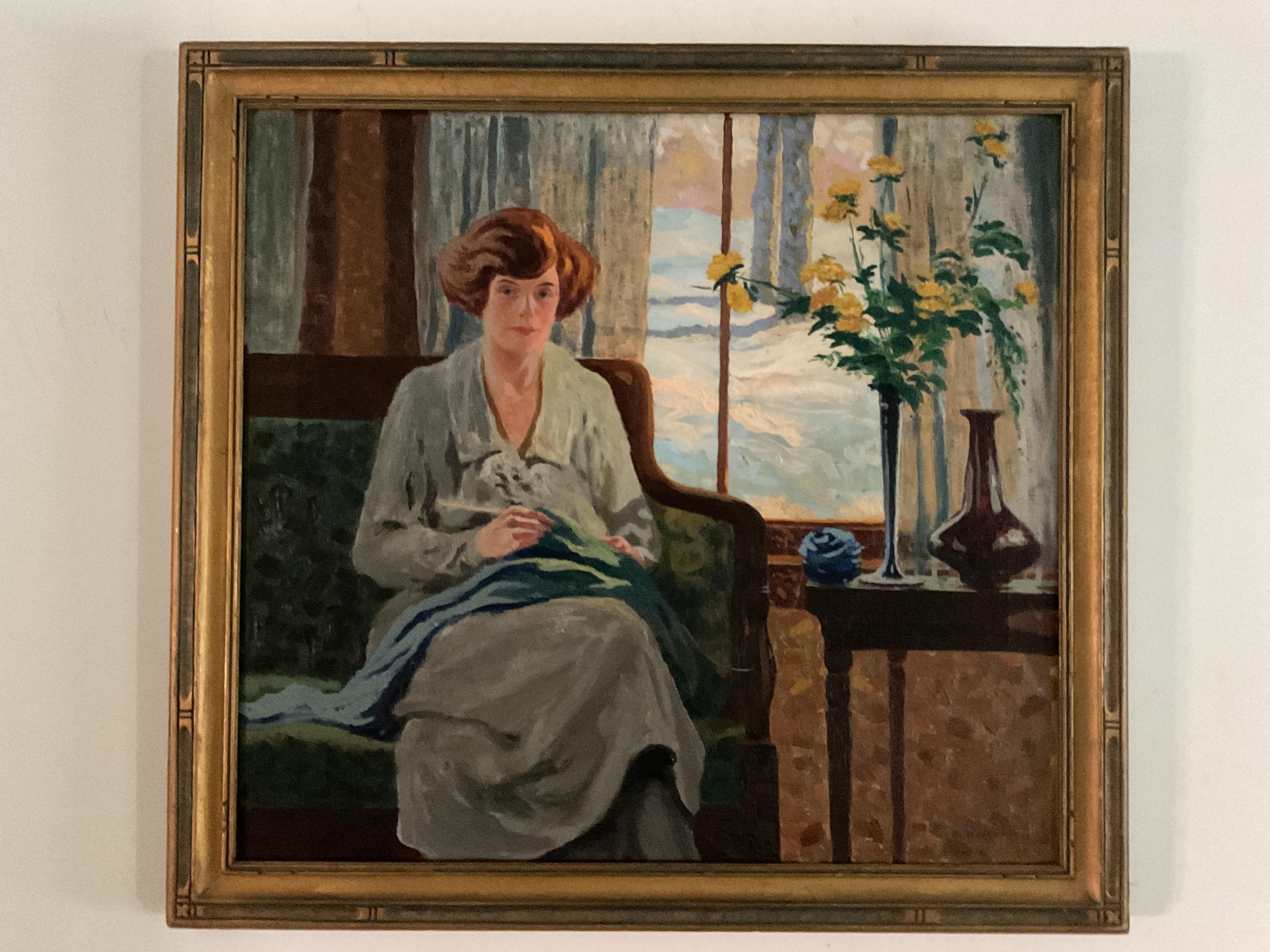 Pintura impresionista americana de interiores y retratos, 1922, zona de Boston