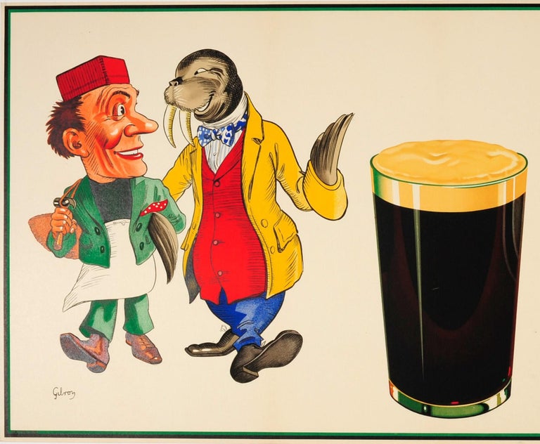 Large Original Vintage Guinness Is Good For You Poster Alice In Wonderland Theme - Beige Print by John Gilroy