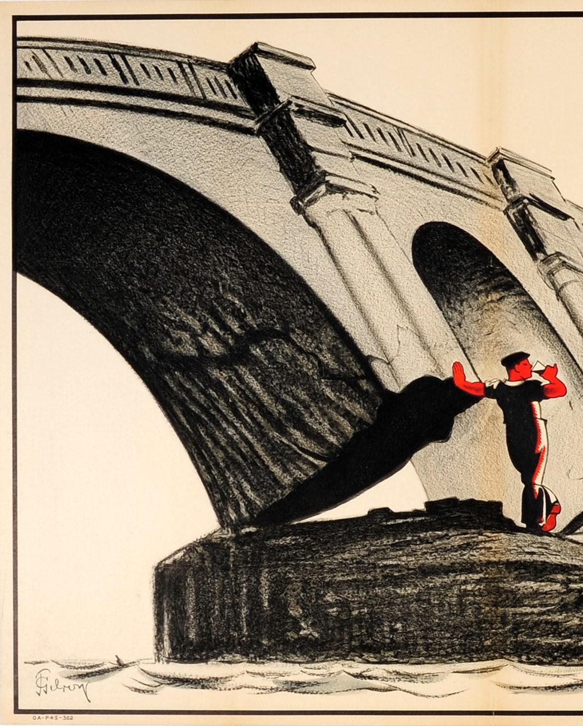 Large Original Vintage Guinness Poster Waterloo Bridge Is Coming Down Drink Ad - Print by John Gilroy