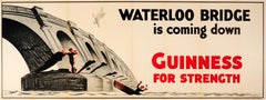 Large Original Vintage Guinness Poster Waterloo Bridge Is Coming Down Drink Ad