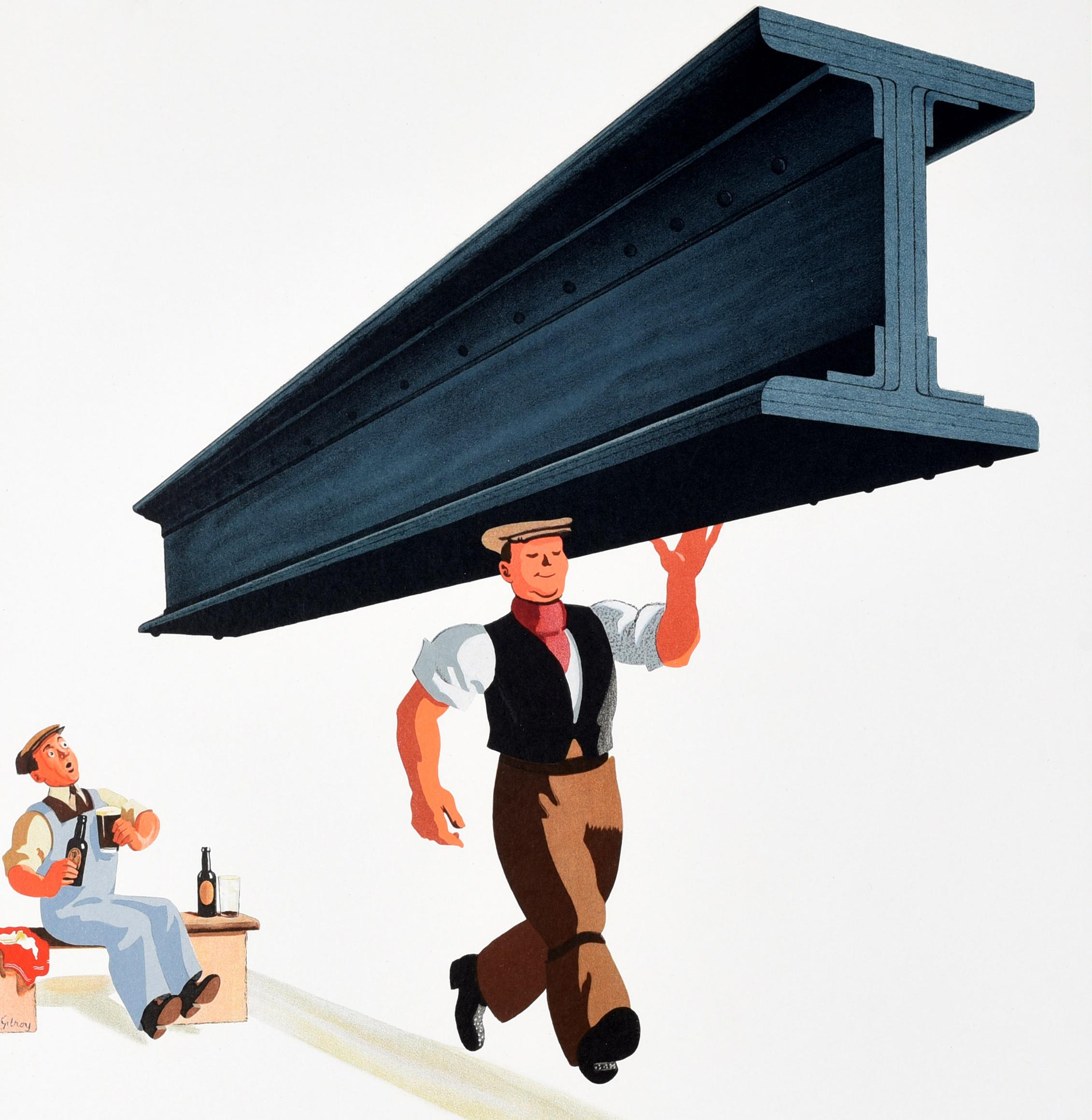 Affiche publicitaire d'origine Guinness pour Strength Gilroy Girder Design - Print de John Gilroy
