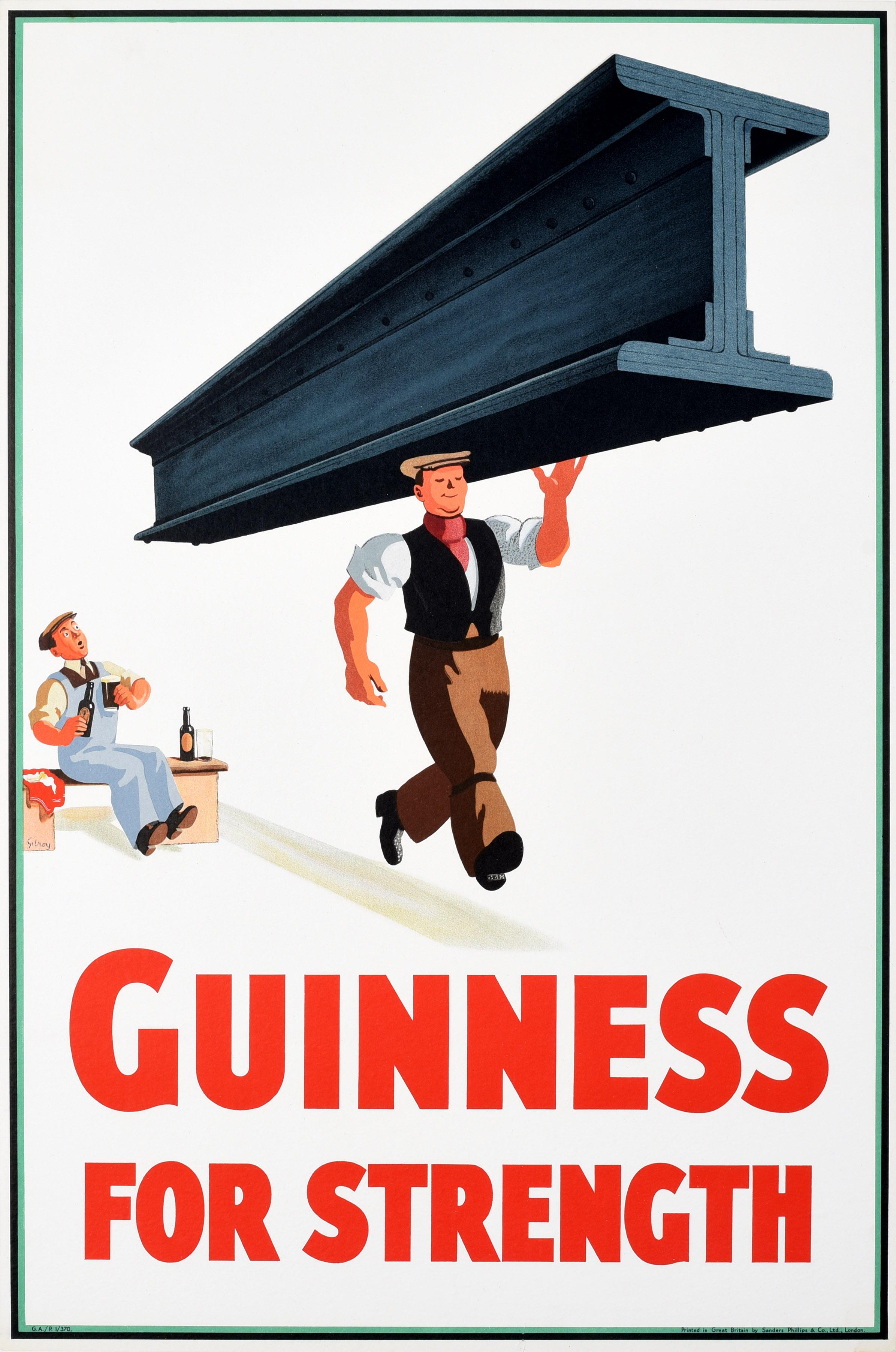Original Vintage Advertising Poster Guinness for Strength Gilroy Girder Design