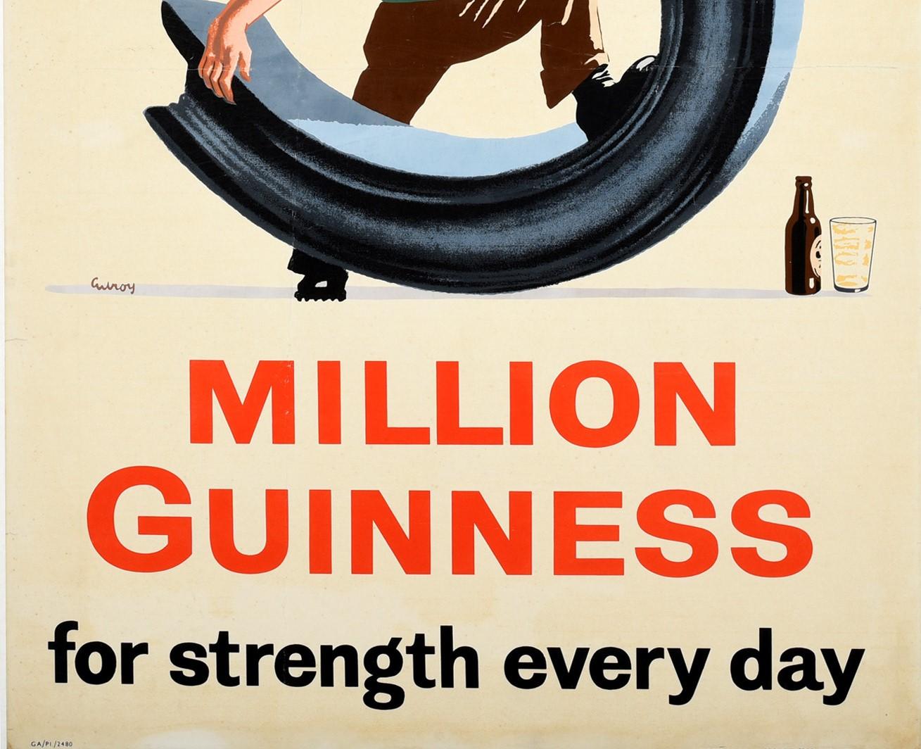 Original Vintage Getränke-Poster „5 Million Guinness For Strength Every Day“ aus Stahl (Weiß), Print, von John Gilroy