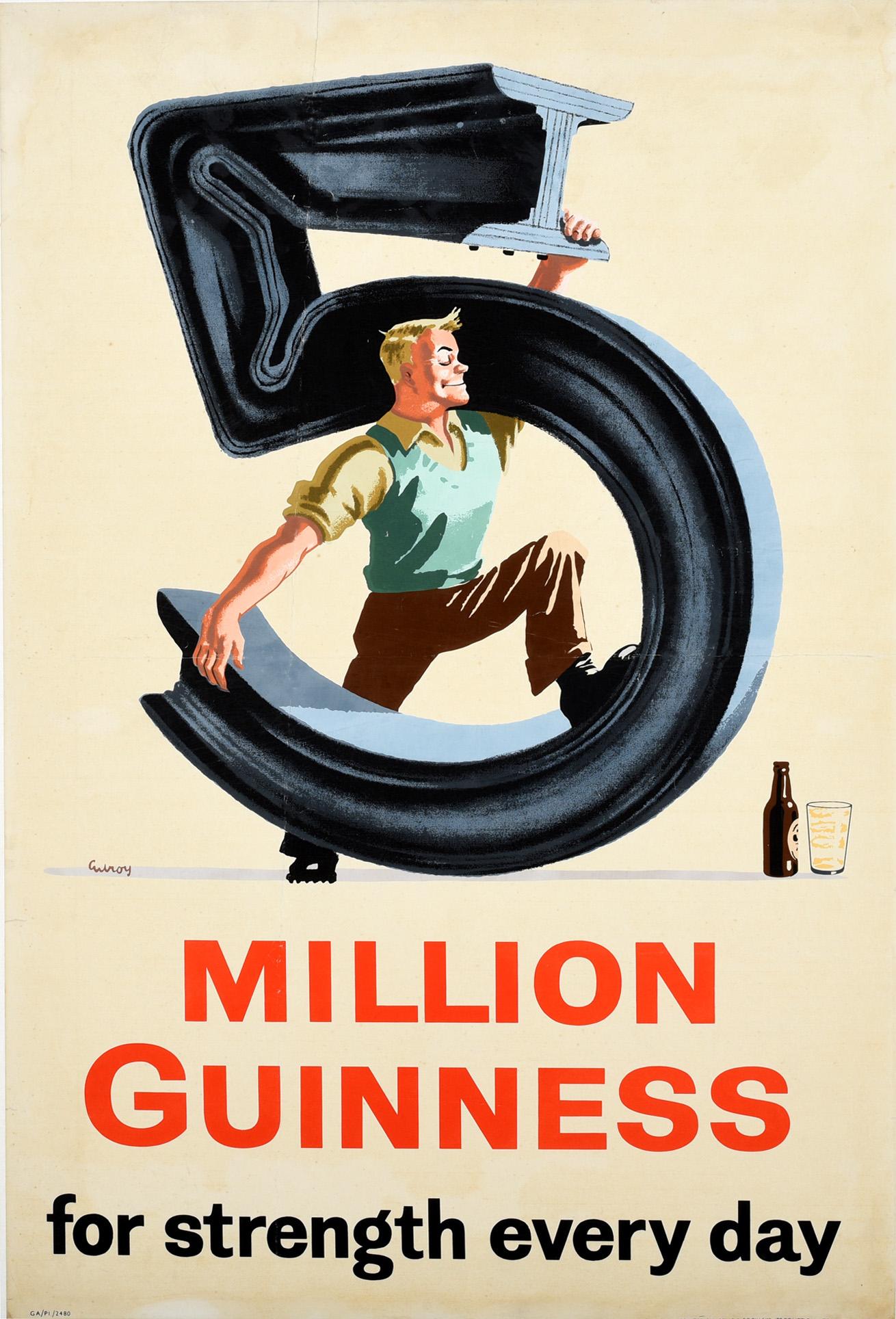 John Gilroy Print - Original Vintage Drink Poster 5 Million Guinness For Strength Every Day Steel