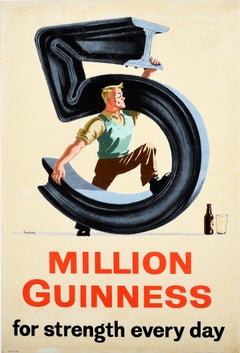Original Vintage Drink Poster 5 Million Guinness For Strength Every Day Steel